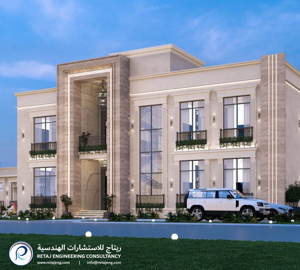 Modern luxury villa by Retaj Engineering Consultancy with contemporary design in Dubai.